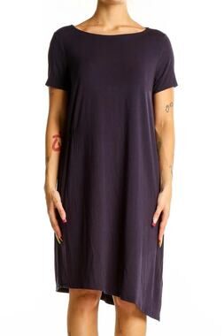 Eileen Fisher Navy Asymmetrical T-Shirt Dress Side Cinch Womens Medium Casual